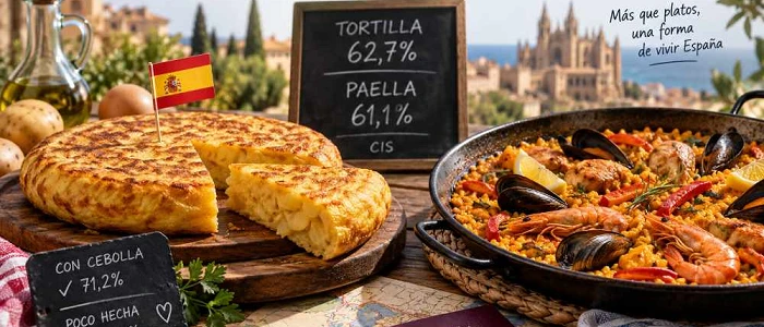 Tortilla de patatas y paella, los platos más representativos de España según el CIS (IA)